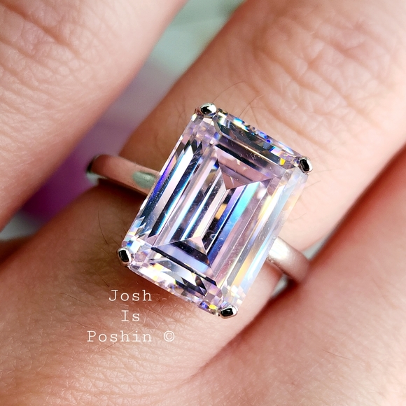 7CT Emerald cut pink diamond solitaire ring in sterling silver